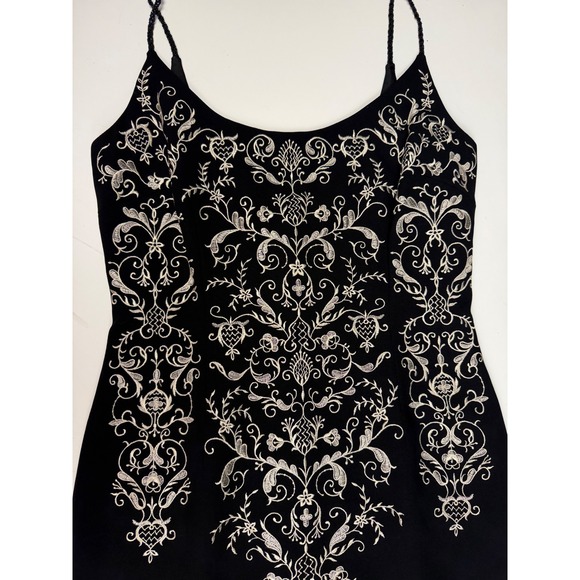 Black Embroidered Fitted Sheath Dress Spaghetti Beaded Straps 8 Cocktail Formal - Picture 2 of 10